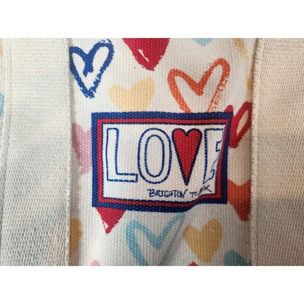 Brighton Love Heart Print Canvas Crossbody mini tote Red White Blue Strap